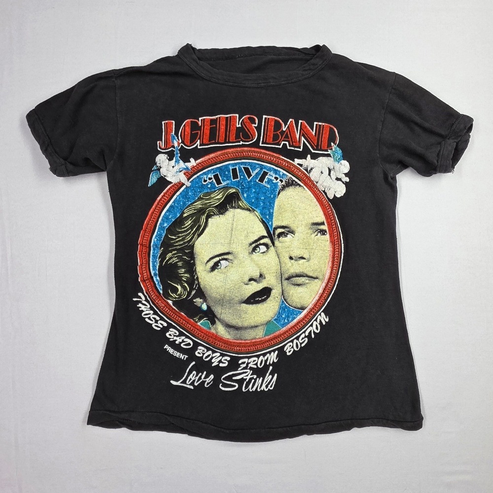 Vintage J. Geils Band Love Stinks Tour T-Shirt Black Rock Band Tee Small 1980s
